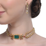 Samyukta Kundan Carved Green Onyx Choker Set
