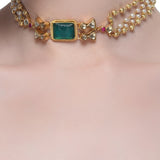 Samyukta Kundan Carved Green Onyx Choker Set