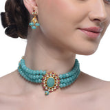 Samyukta Carved Blue Jade Kundan Choker Set