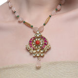 Samyukta Kundan Rose Quartz Necklace Set