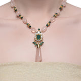 Samyukta Rose Quartz Green Onyx Zircon Necklace
