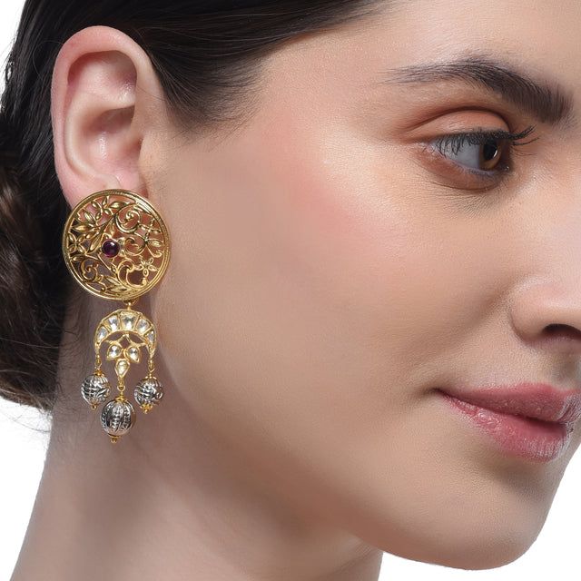 Sterling Silver 92.5 Floral Filigree with Kundan Earrings
