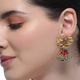 Sterling Silver 92.5 Butterfly Filigree Lotus Kundan  Earrings