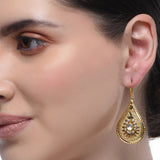 Sterling Silver 92.5 Granulated  Kundan Drop Earrings