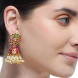 Chaitra Kundan Red Green Jhumki Earrings
