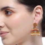 Chaitra Kundan Jadau Red Green Jhumki Earrings