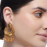 Chaitra Gold Plated Temple Chandbali Earrings