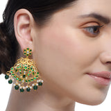 Chaitra Kundan Green Peacock Chandbali Earrings