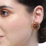 Chaitra Ruby Jadau Flower Stud Earrings