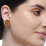 Chaitra Ruby Jadau Flower Stud Earrings