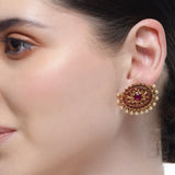 Chaitra Ruby Temple Stud Earrings