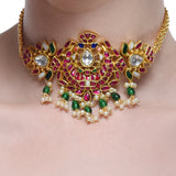 Chaitra Kundan Navarattan Ruby Jadau Choker Necklace Set