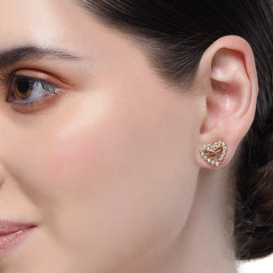 Forever Zircon Heart Rose Gold Plated Stud Earrings