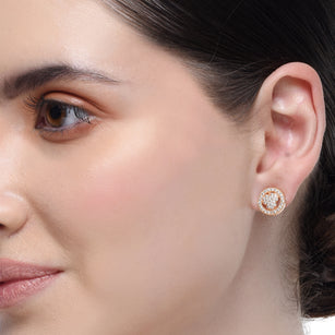 Forever Zircon Leaf  Rose Plated Stud Earrings