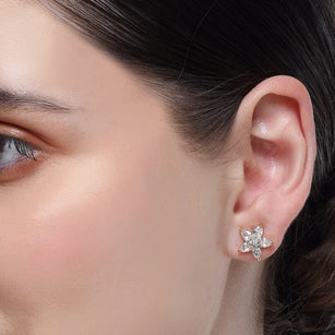 Forever Zircon Flower Rose Plated Stud Earrings