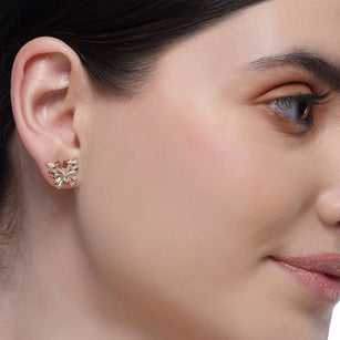 Forever Zircon Baguette Butterfly Rose Plated Stud Earrings