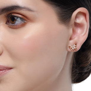Forever Zircon Butterfly Rose Plated Stud Earrings