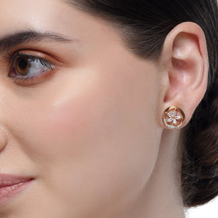 Forever Zircon Flower Rose  Plated Stud Earrings