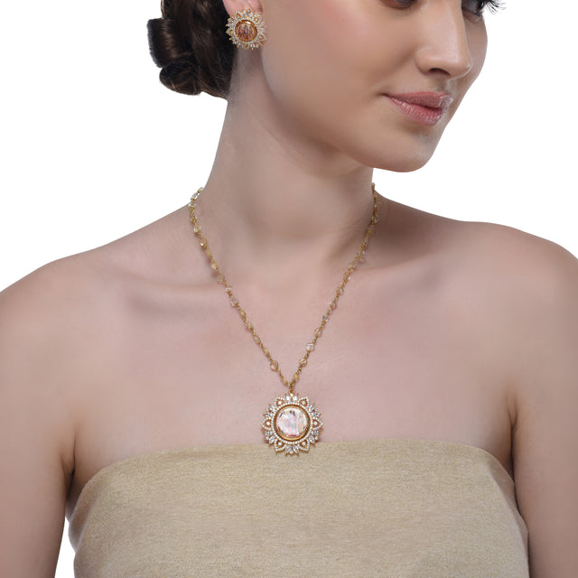 Grishma Gold Plated Ram Sita Enamel Zircon Necklace Set