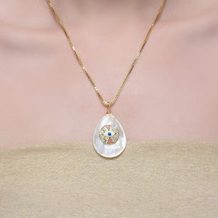 Grishma Gold Plated Evil Eye MOP Pendant Chain