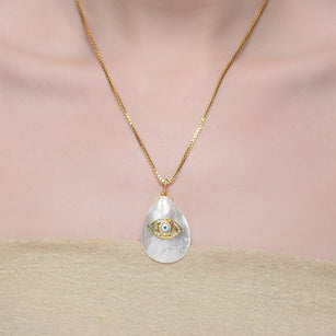 Grishma Gold Plated Evil Eye MOP Zircon Pendant Chain