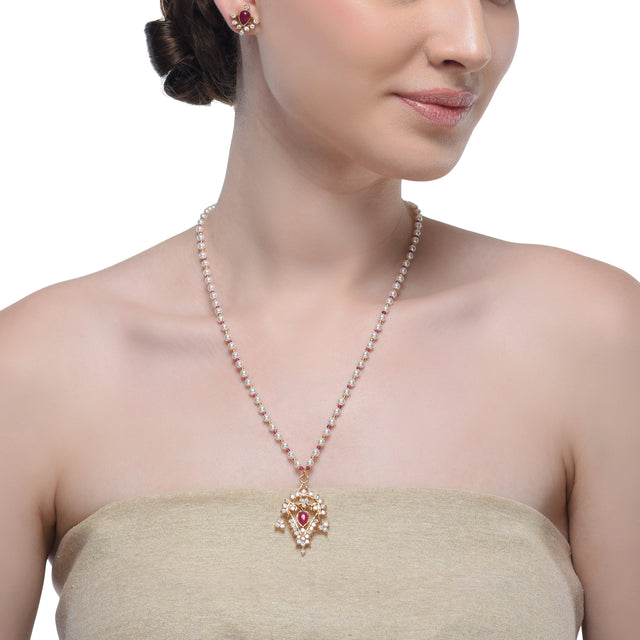 Grishma Gold Plated Zircon Ruby Necklace Set