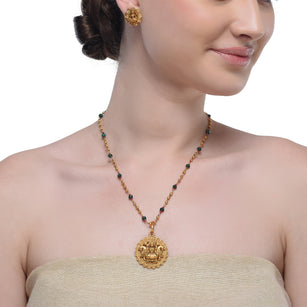 Grishma Gold Plated Lakshmi Green Onyx Necklace Set