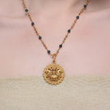 Grishma Gold Plated Lakshmi Green Onyx Necklace Set