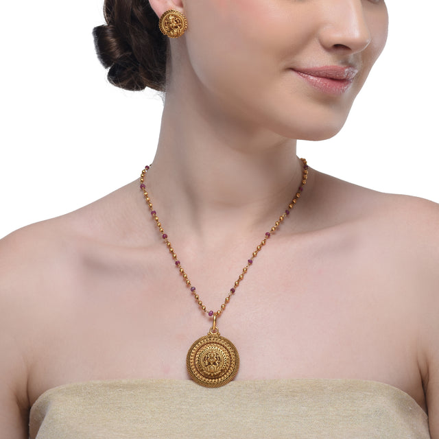 Grishma Gold Plated Lakshmi Ruby Necklace Set