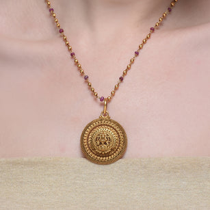 Grishma Gold Plated Lakshmi Ruby Necklace Set