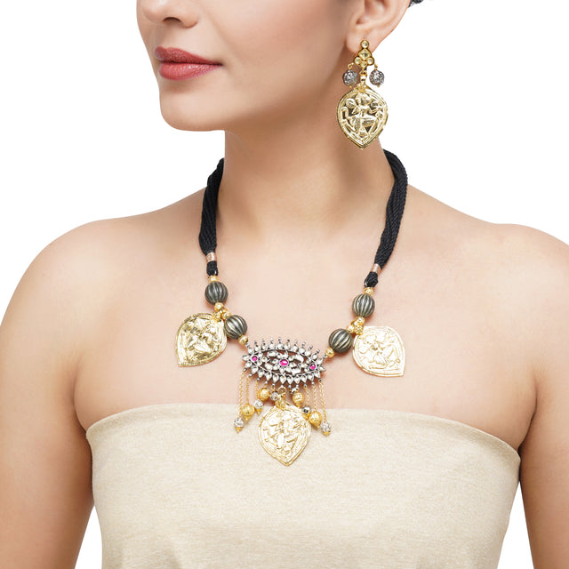 Gold & Silver Plated Leela Kundan Necklace Set