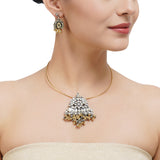 Gold & Silver Plated Leela  Kundan Thin Hasli Necklace Set