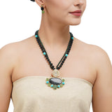 Gold & Silver Plated Leela  Kundan Black Onyx Necklace Set