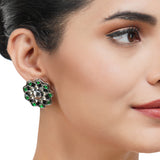 Silver Plated Leela Kundan Green Onyx Necklace Set