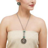 Silver Plated Leela Kundan Green Onyx Necklace Set