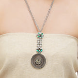 Silver Plated Leela Kundan Green Onyx Necklace Set