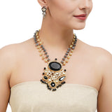 Gold & Silver Plated Leela  Kundan Black Onyx Necklace Set