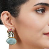 Gold & Silver Plated  Calcite Statement Kundan Necklace Set