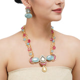 Gold & Silver Plated  Calcite Statement Kundan Necklace Set