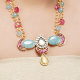 Gold & Silver Plated  Calcite Statement Kundan Necklace Set
