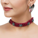 Silver Plated Sampurna Zircon Red Collar Choker Set