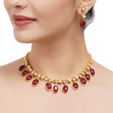 Gold Plated Sampurna Kundan Red Jade Necklace Set