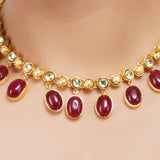 Gold Plated Sampurna Kundan Red Jade Necklace Set
