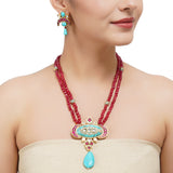 Gold Plated Sampurna Kundan Turquoise Necklace Set