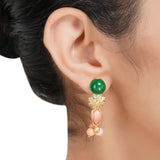 Gold Plated Sampurna Zircon Green Onyx Coral Necklace Set