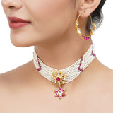 Gold Plated Sampurna Kundan Flower Pearl Choker Set