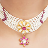 Gold Plated Sampurna Kundan Flower Pearl Choker Set