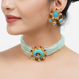 Gold Plated Sampurna Kundan Turquoise Choker Set