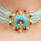 Gold Plated Sampurna Kundan Turquoise Choker Set
