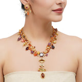 Gold Plated Sampurna Kundan Citrine Lariat Necktie Set